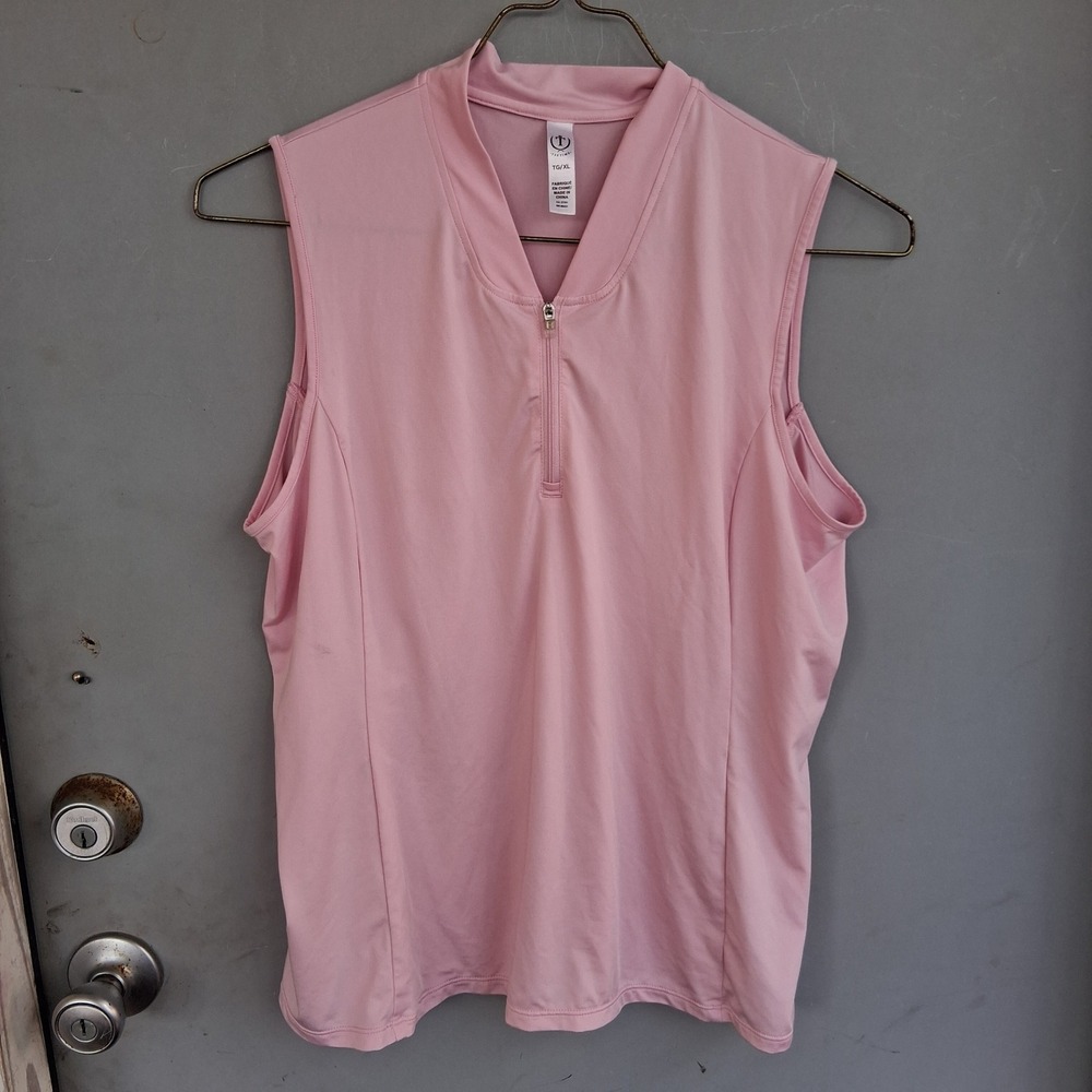 Tee Time Womens Sleeveless Golf Polo Shirt Pink Quarter Zip Mock Neck XL